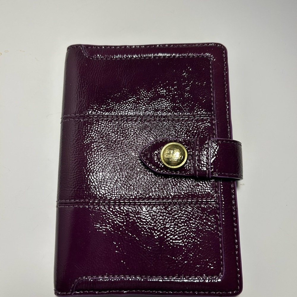 Coach Notebook or Address Book Purple Leather Wallet with Gold Button